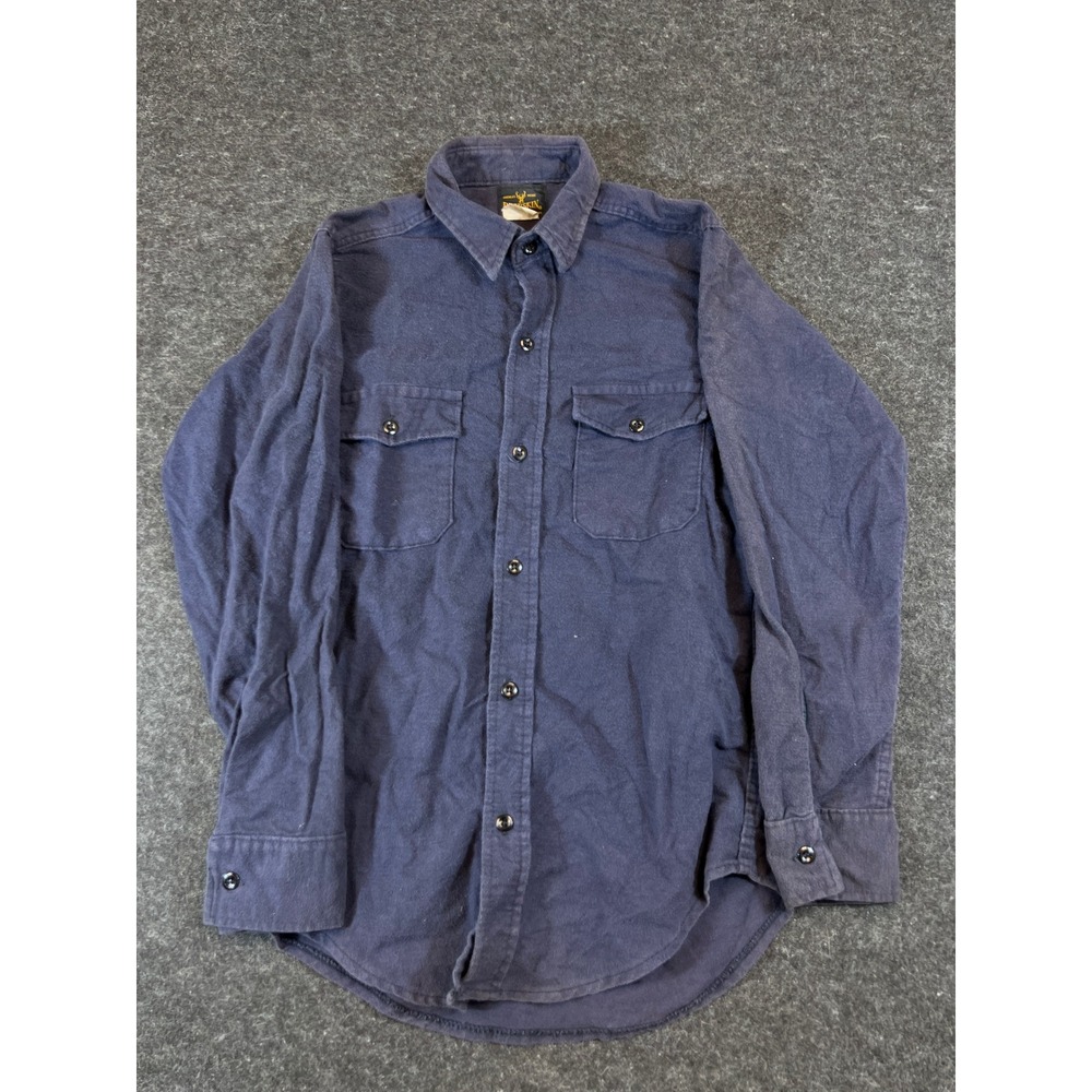 VTG 70s Deerskin Button Up Shirt Mens Medium Blue Flannel Long Sleeve Workwear